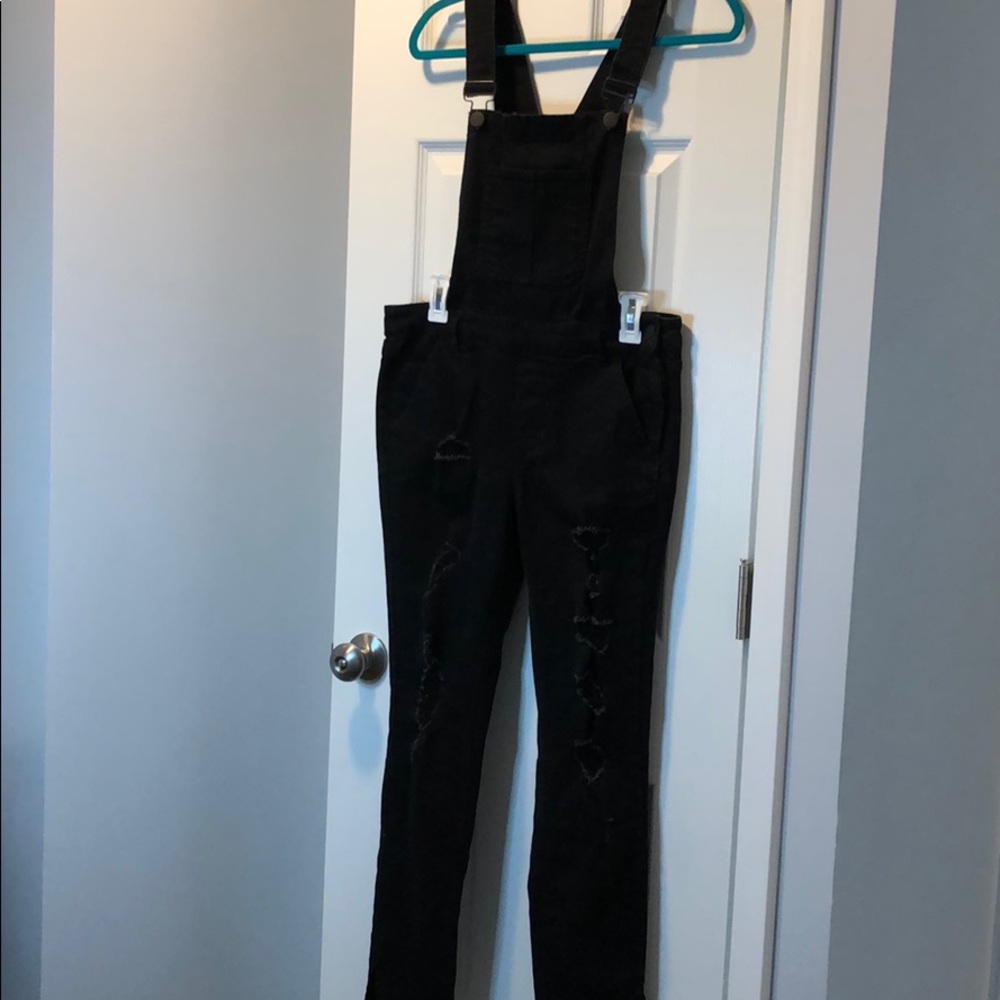 Black destroyed overalls